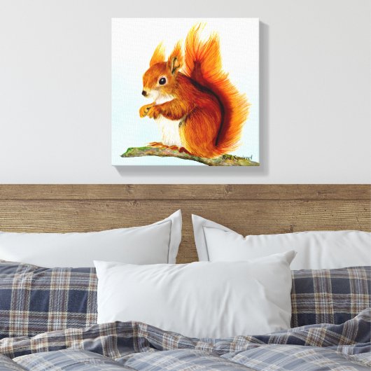 赤いリスの絵画水色 キャンバスプリント (インサイチュ (寝室))