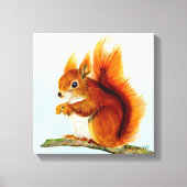 赤いリスの絵画水色 キャンバスプリント (正面)
