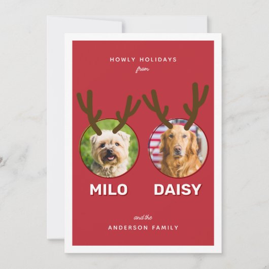 赤いリネペット2フォトペットクリスマスホリデーカード シーズンカード (正面)