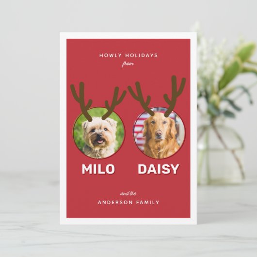 赤いリネペット2フォトペットクリスマスホリデーカード シーズンカード (スタンド正面)