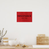 赤いリネンのテクスチャー写真の上に"Resistance Starts Here" ポスター (キッチン)