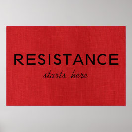 赤いリネンのテクスチャー写真の上に"Resistance Starts Here" ポスター