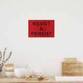 赤いリネンのテクスチャー写真ポスターに書かれた「Resist & Persist」 ポスター (キッチン)