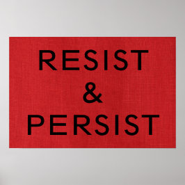 赤いリネンのテクスチャー写真ポスターに書かれた「Resist & Persist」 ポスター