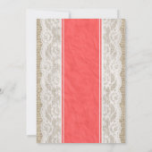 赤いリネンバーラップ及びレースのブライダルシャワー招待状 招待状 (裏面)