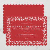 赤いリノプリントのホリーリーフボーダー フラット 非写真 シーズンカード (正面/裏面)