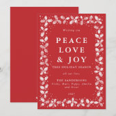 赤いリノプリントのホリーリーフボーダー - 写真なし シーズンカード (正面/裏面)