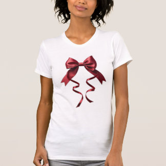 赤いリボンがデザインされた白シャツ Tシャツ