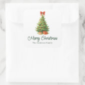 赤いリボンが付いたエレガントなクリスマスツリーとプレゼント スクエアシール (バッグ)