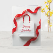 赤いリボンが付いたホリデーシーズンのギフトバッグ カード (黄色い花)