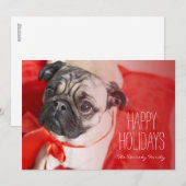 赤いリボンが付いているパグ シーズンカード (正面/裏面)