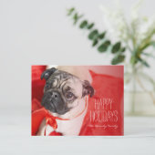 赤いリボンが付いているパグ シーズンポストカード (スタンド正面)