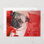 赤いリボンが付いているパグ シーズンポストカード (正面/裏面)