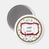 赤いリボンで縁取られた雪のラベル マグネット (正面/裏面)