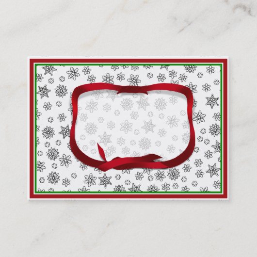 赤いリボンで縁取られた雪のラベル 名刺 (正面)