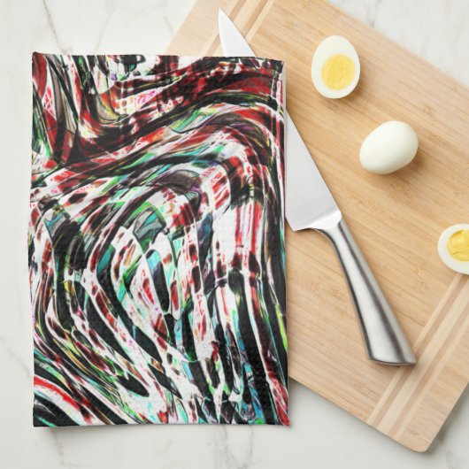 赤いリボンとシアンの戦争 キッチンタオル (四つ折り)