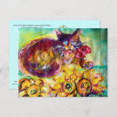 赤いリボンとヒマワリの付いた猫 ポストカード (正面/裏面)