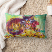 赤いリボンとヒマワリの付いた猫 ランバークッション (ブランケット)