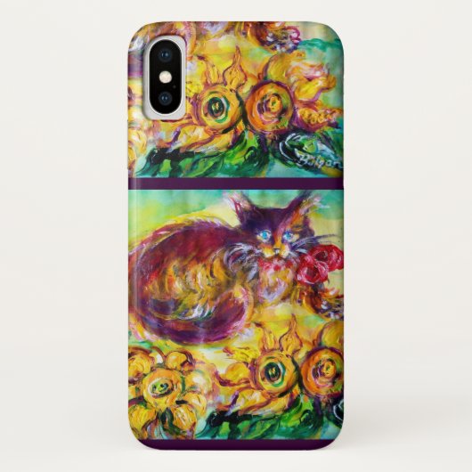 赤いリボンとヒマワリの付いた猫 Case-Mate iPhoneケース (裏面)