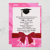 赤いリボンとピンクのカモフラージュの卒業式招待状 招待状 (正面/裏面)