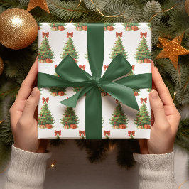 赤いリボンとプレゼントのエレガントなクリスマスツリー - ラッピングペーパー