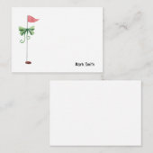 赤いリボンと名前の付いたゴルフフラグ ノートカード (正面/裏面)