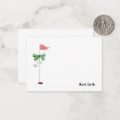 赤いリボンと名前の付いたゴルフフラグ ノートカード (正面/裏面インサイチュ)