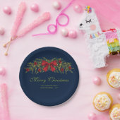 赤いリボンと飾りのクリスマスガーランド ペーパープレート (パーティー)