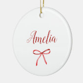 赤いリボンに一致するファミリ セラミックオーナメント (左)