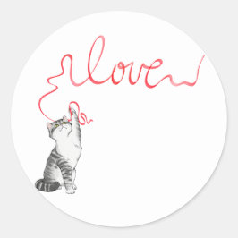 赤いリボンのかわいい猫 ラウンドシール