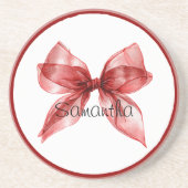 赤いリボンのふちどり コースター (正面)