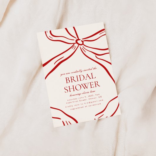 赤いリボンのウェディングシャワー招待状 招待状