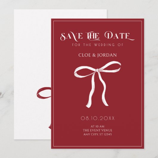 赤いリボンのウェディング セーブザデート (正面/裏面)