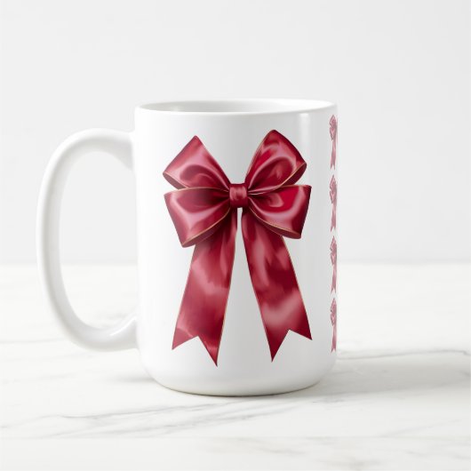 赤いリボンのカスタムクリスマス写真マグカップ コーヒーマグカップ (左)