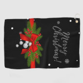 赤いリボンのギフトゴルファーとメリークリスマス ゴルフタオル (横)