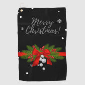 赤いリボンのギフトゴルファーとメリークリスマス ゴルフタオル (正面)