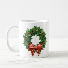 赤いリボンのクラシックなクリスマスリース コーヒーマグカップ
