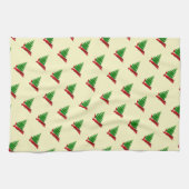 赤いリボンのクリスマスを持つツリー キッチンタオル (横)