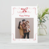 赤いリボンのクリスマスカード 手描きデザイン シーズンカード (スタンド正面)