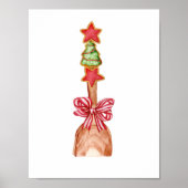 赤いリボンのクリスマスクッキー ツリーアート ポスター (正面)