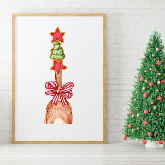 赤いリボンのクリスマスクッキー ツリーアート ポスター
