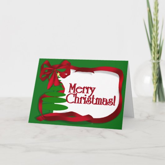 赤いリボンのクリスマスツリー シーズンカード (正面)