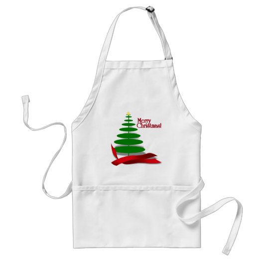 赤いリボンのクリスマスツリー スタンダードエプロン (正面)
