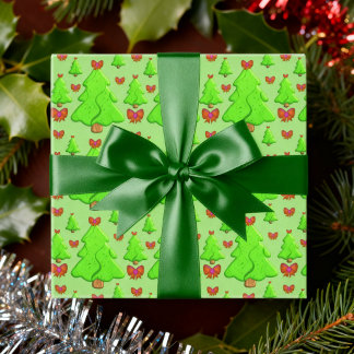 赤いリボンのクリスマスツリー ラッピングペーパーシート