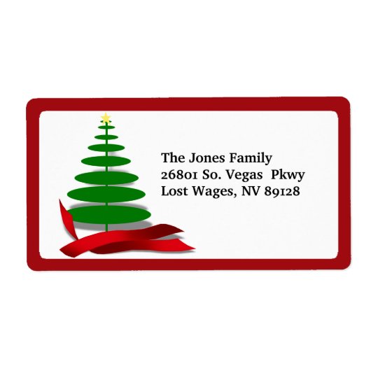 赤いリボンのクリスマスツリー ラベル (正面)