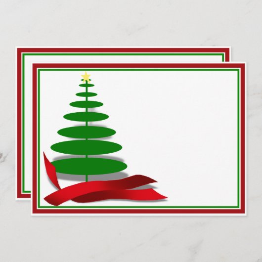 赤いリボンのクリスマスツリー 招待状 (正面/裏面)