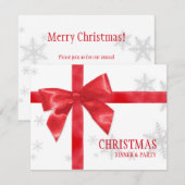 赤いリボンのクリスマスパーティーの招待状 招待状 (正面/裏面)