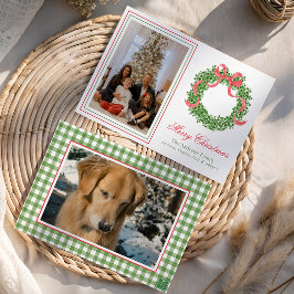 赤いリボンのクリスマスボックスウッドリースの写真 シーズンカード