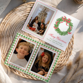 赤いリボンのクリスマスボックスウッドリースの写真 シーズンカード