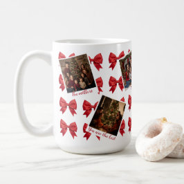 赤いリボンのクリスマスマグカップ（マルチフォト） コーヒーマグカップ